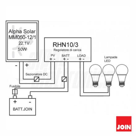 Kit Fotovoltaico 50W 12V S/ Bateria JOIN