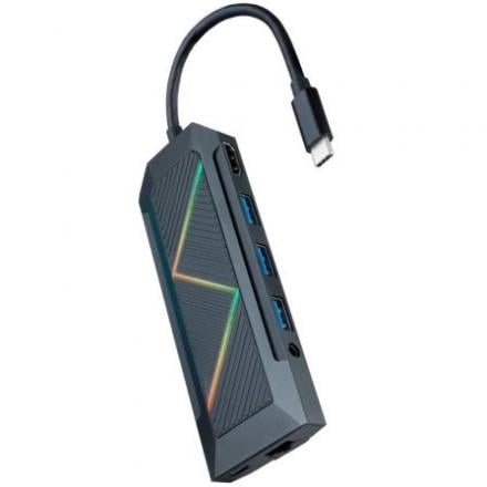 Hub USB 3.0 Nanocable C/ Leitor de Cartões SD TF e Jack