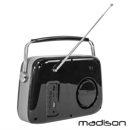 Rádio FM/AUX/BT/USB Extra Bass Vintage 30W Preto MADISON