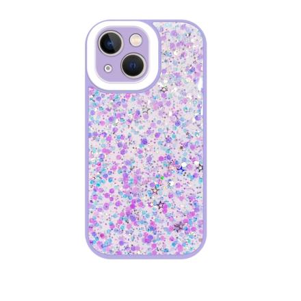Capa Silicone P/ Iphone 14 Fluorescente Glitter Lilás