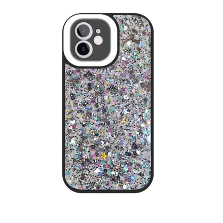 Capa Silicone P/ Iphone 14 Fluorescente Glitter Preto