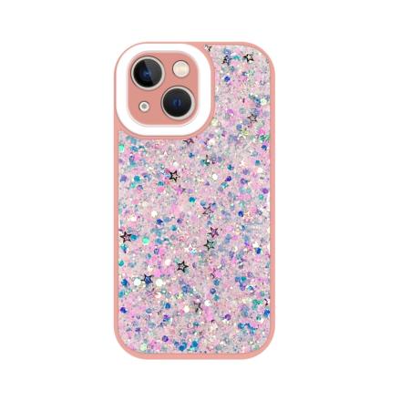 Capa Silicone P/ Iphone 14 Fluorescente Glitter Rosa