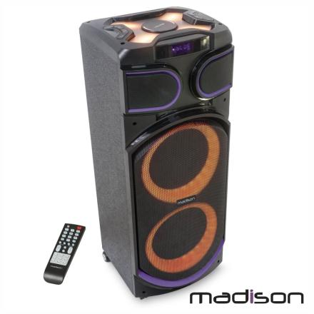 Coluna Amplificada 2x8" 1200W USB/SD/AUX/BT LED TWS MADISON