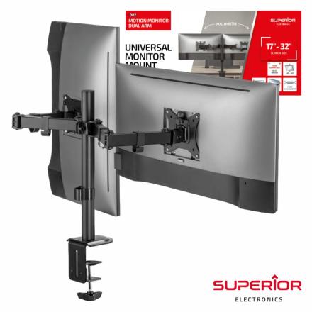Suporte P/ 2 Monitores PC 17/32" 2x9kg VESA 100/100