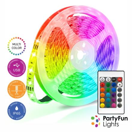 Fita 150 LEDS C/ USB 5050 RGB 5V 5m IP65 PARTYFUN