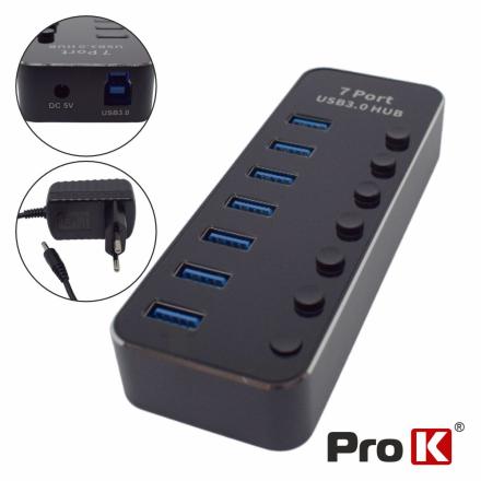 HUB USB 3.0 7 Portas C/ Alimentador PROK