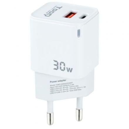 Carregador Tooq Gan Usb-c/Pd + Usb-A/Qc 30W Branco