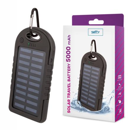 Powerbank 5000mAh Preto C/ Painel Solar E 2 USB