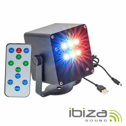 Projetor Luz C/ 6 LEDS 1W RGB Strobe A Bateria C/ Comando