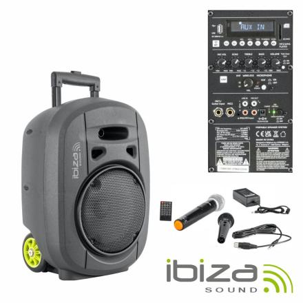 COLUNA AMPLIFICADA 8" 400W USB/BT/SD/BAT/TWS VHF PRETA IBIZA