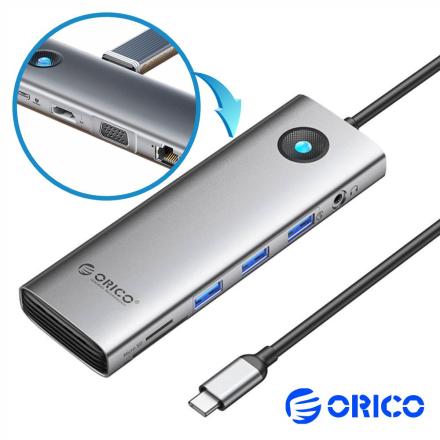 Hub USB-C P/ USB-C/ 3xUSB / VGA / HDMI / Audio/ RJ45/Cartões