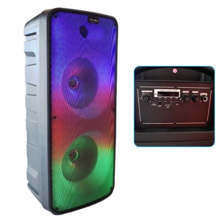 Coluna Amplificada 2X8" USB/SD/AUX/BT LED RGB TWS