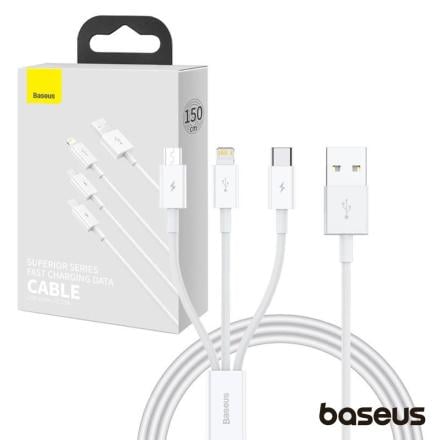 Cabo USB-A 2.0 Macho p/ Lightning/USB-C/MicroUSB 3.5A BASEUS
