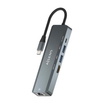 Dock aisens usb-c 5 en 1 usb-c a hdmi-rj45-2xusb-pd cinzento