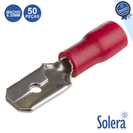 Terminal faston macho isolado 6.35mm vermelho 50x solera