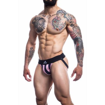 Jockstrap às riscas rosa rosa e preto