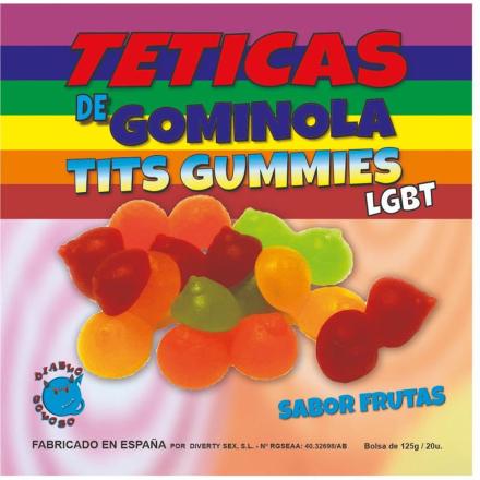 Caixa de gomas de fruta com sabor a peito