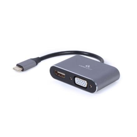 Gembird adaptador de ecrã usb tipo c para hdmi , vga, cinzen