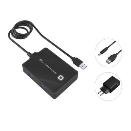 Conceptronic hub usb3.0 4 port usb3.0 c/ cabo 90cm black+ al