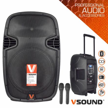 Coluna amplificada 15" 700w usb/bt/sd/bat/2xmic uhf vsound
