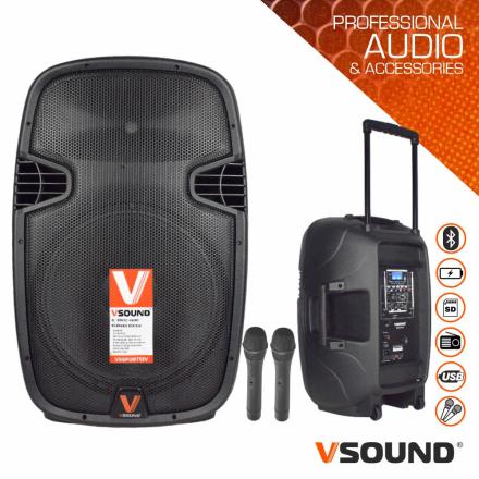 Coluna amplificada 12" 500w usb/bt/sd/bat/2xmic uhf vsound