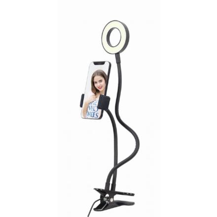 Anel luminoso para selfies com suporte para telemóvel