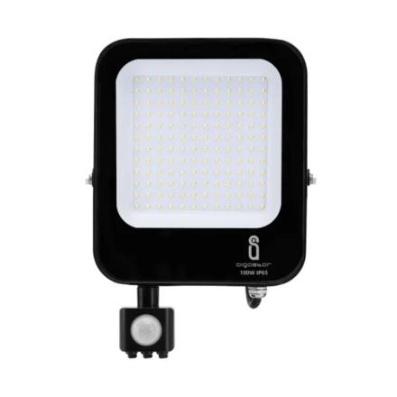 Foco led 100w 230v 6500k 8900lm c/ sensor ip65 preto
