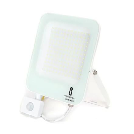 Foco led 100w 230v 6500k 8900lm c/ sensor ip65 branco