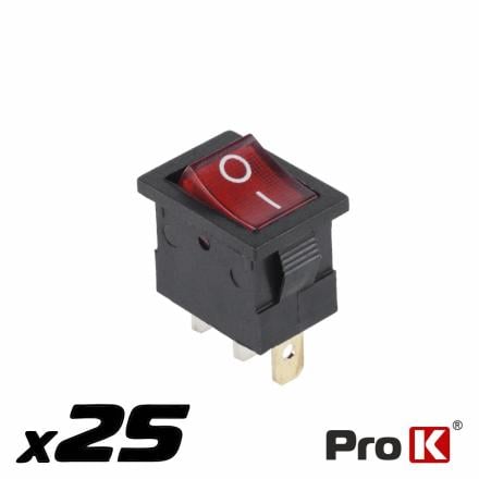 Interruptor basculante 230v-6.5a spst on-off vermelho prok