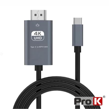 Cabo hdmi macho / usb-c macho preto 4k 1.8m prok