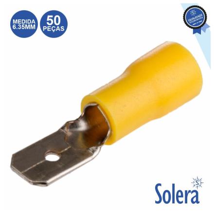 Terminal faston macho isolado 6.35mm amarelo 50x solera