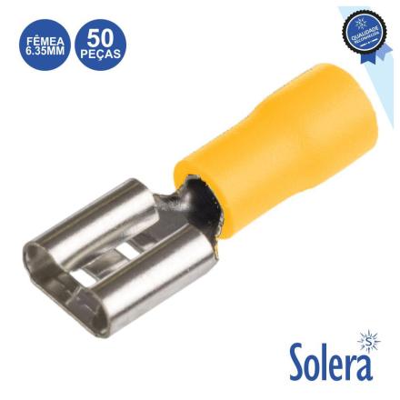 Terminal faston fêmea isolado 6.35mm amarelo 50x solera